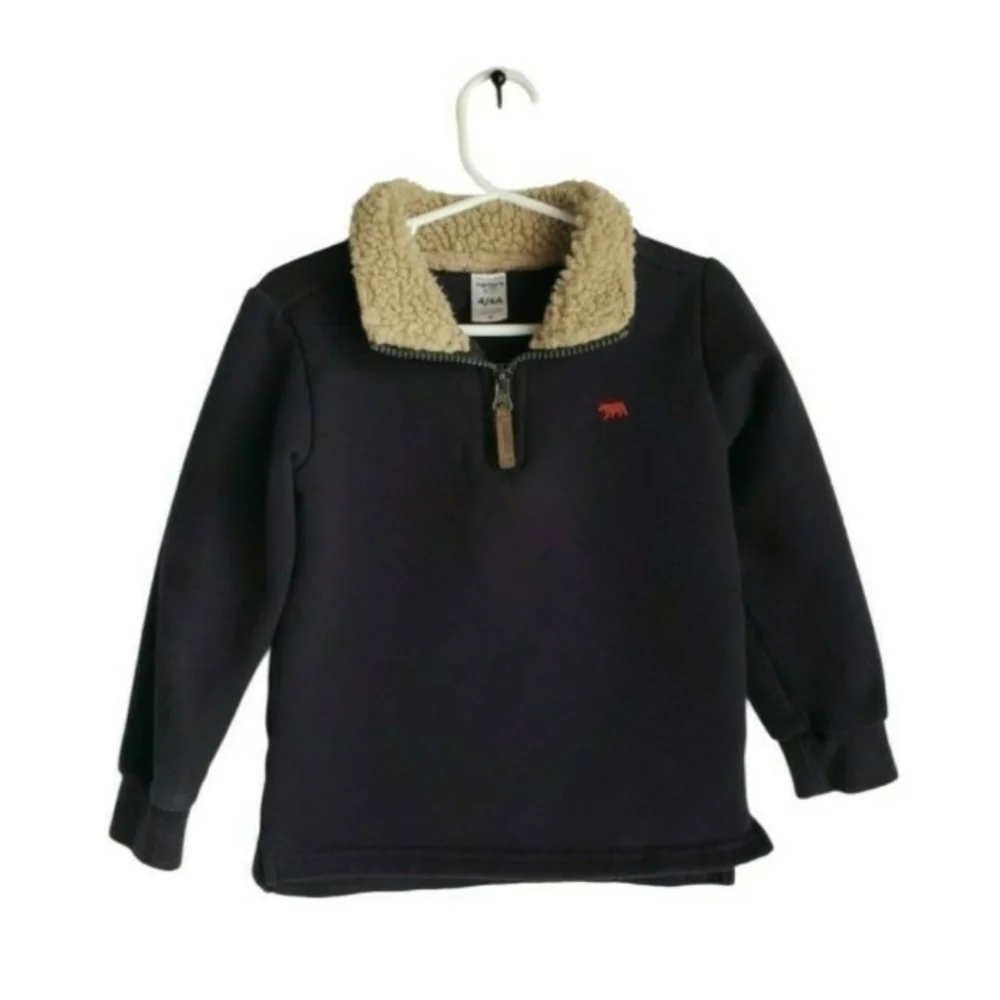 Carter's Black Quarter-Zip Sweatshirt Sherpa Collar Size 4/4A